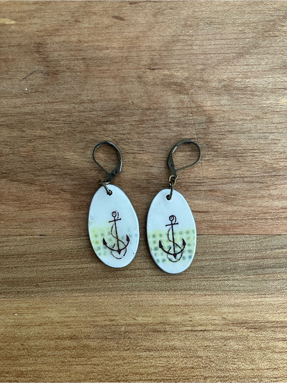 Handcrafted White Ceramic Anchor Drop Earrings - Nautical